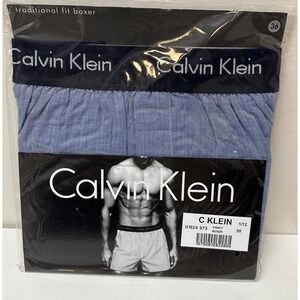 Vintage 90's Calvin Klein Logo Trim Boxer Blue Herringbone Size 36 NEW NOS